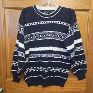 Vtg Pasta Crewneck Sweater Mens Small Preppy Eclectic Grandpa Fisherman Fairisle